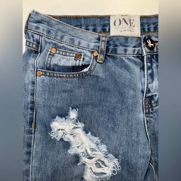ONE x One Teaspoon destroyed jeans Awesome Baggies Low rise roll cuff ripped 25 - Picture 3 of 4